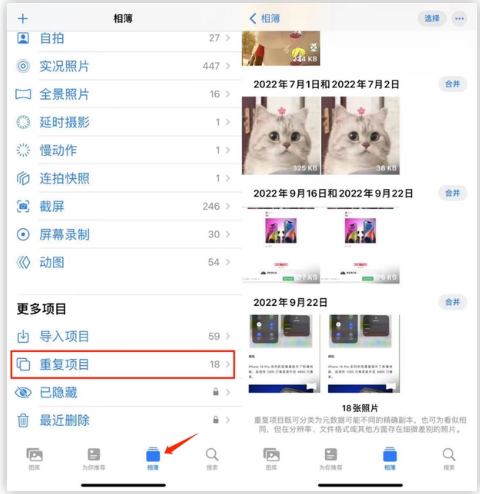 小金苹果手机维修分享iOS 16 中相册重复项目功能使用方法 