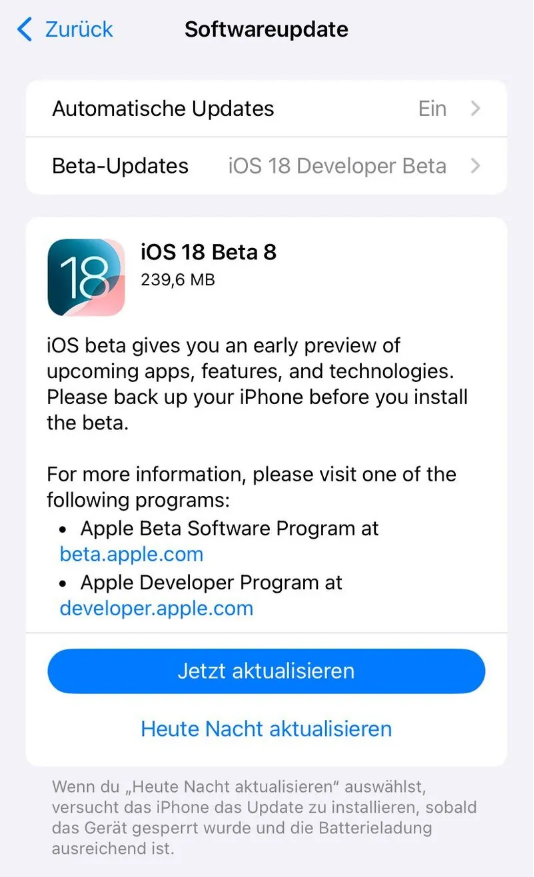 小金苹果手机维修分享苹果 iOS / iPadOS 18 开发者预览版 Beta 8 发布 